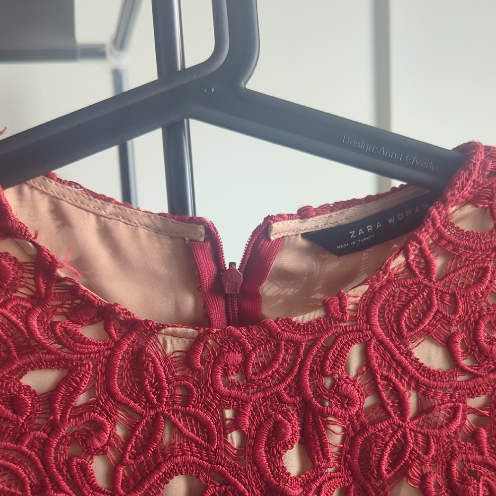Zara Red Lace Long Sleeve Dress - Picture 2 of 4